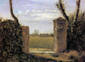  Jean-Baptiste-Camille Corot Boid-Guillaumi, near Rouen - A Gate Flanked by Two Posts - Art Print