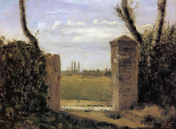  Jean-Baptiste-Camille Corot Boid-Guillaumi, near Rouen - A Gate Flanked by Two Posts - Art Print