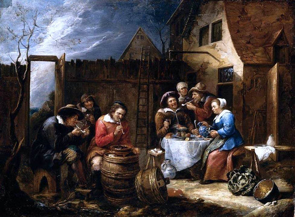  Gillis Van Tilborgh Boors Eating Drinking and Smoking Outside a Cottage - Art Print