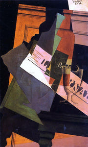  Juan Gris Bottle, Glass and Newspaper - Art Print