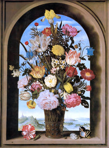  The Elder Ambrosius Bosschaert Bouquet in an Arched Window - Art Print