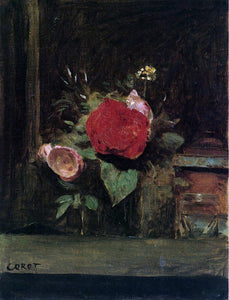  Jean-Baptiste-Camille Corot Bouquet of Flowers in a Vase next to a Pot of Tobacco - Art Print