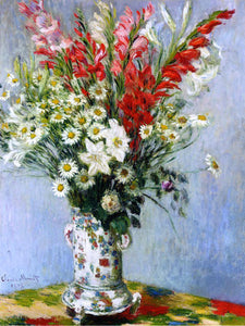  Claude Oscar Monet Bouquet of Gladiolas, Lilies and Daisies - Art Print