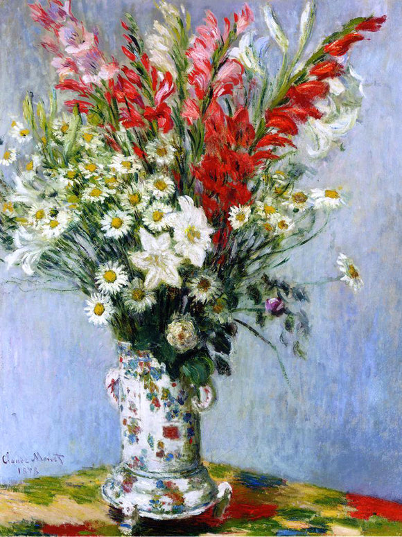  Claude Oscar Monet Bouquet of Gladiolas, Lilies and Daisies - Art Print