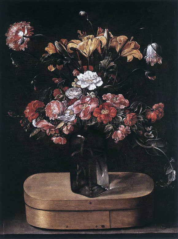  Jacques Linard Bouquet on Wooden Box - Art Print