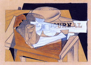  Juan Gris Bowl, Glass and Newspaper - Art Print