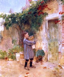  Frederick Childe Hassam Boy with Flower Pots - Art Print