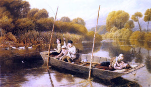  Myles Birket Foster Boys Fishing from a Punt - Art Print
