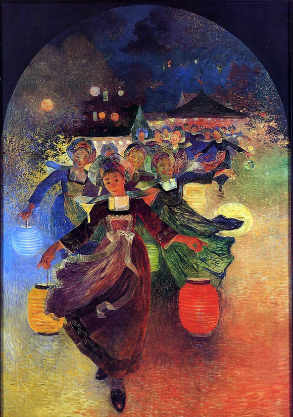  Ferdinand Du Puigaudeau Breton Girls with Chinese Lanterns - Art Print