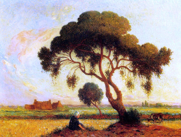  Ferdinand Du Puigaudeau Breton Woman Seated under a Large Tree - Art Print