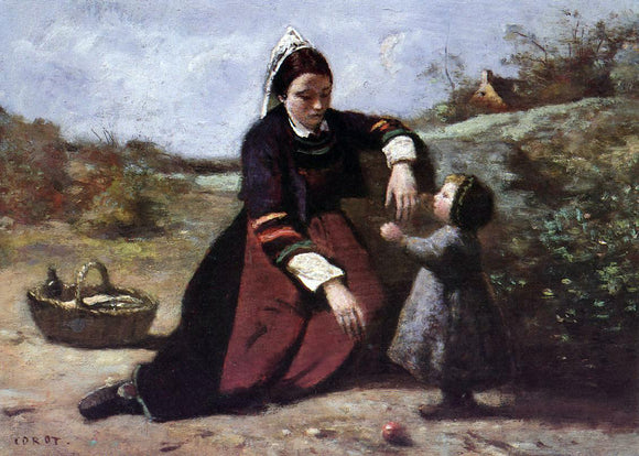  Jean-Baptiste-Camille Corot Breton Woman With Her Little Girl - Art Print