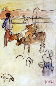  Paul Gauguin Bretons and Cows (sketch) - Art Print