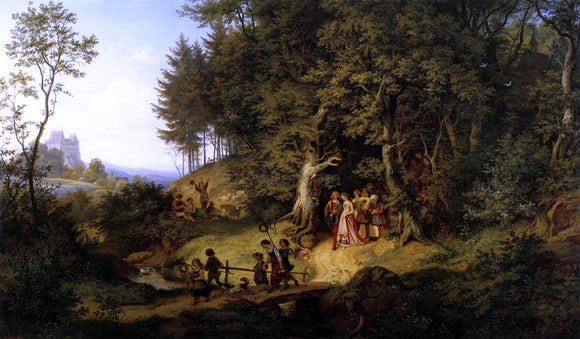  Adrian Ludwig Richter Bridal Procession in a Spring Landscape - Art Print