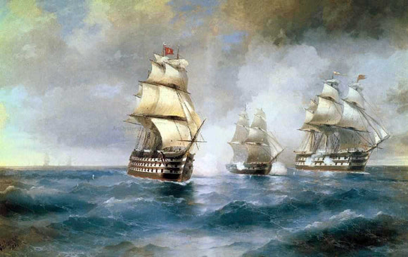  Ivan Constantinovich Aivazovsky Brig Mercury Attacked of Two Turkish Battleships - Art Print