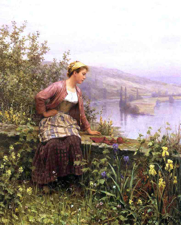  Daniel Ridgway Knight Brittany Girl Overlooking Stream - Art Print