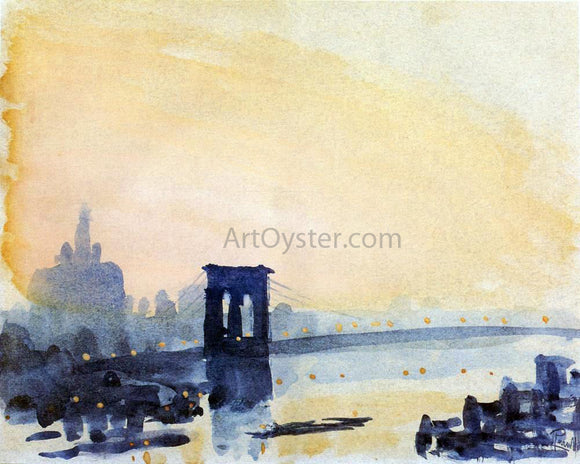  Joseph Pennell Brooklyn Bridge, Lighting Up - Art Print