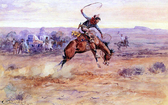  Charles Marion Russell Bucking Bronco - Art Print