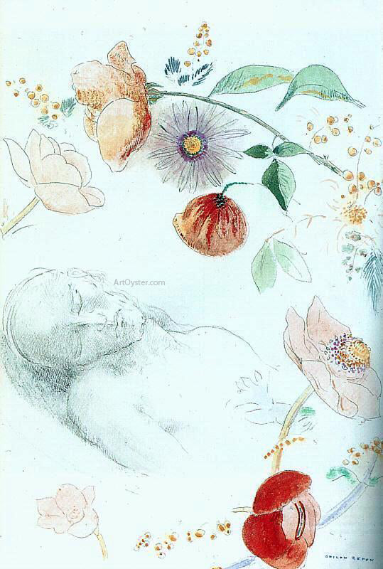  Odilon Redon Bust of a Man Asleep amid Flowers - Art Print