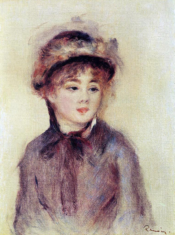  Pierre Auguste Renoir Bust of a Woman Wearing a Hat - Art Print