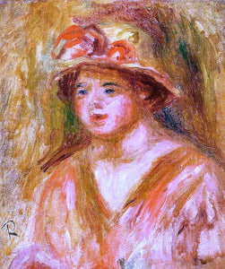  Pierre Auguste Renoir Bust of a Young Girl in a Straw Hat - Art Print
