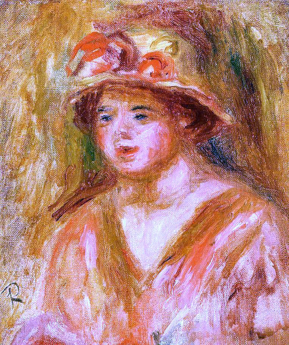  Pierre Auguste Renoir Bust of a Young Girl in a Straw Hat - Art Print
