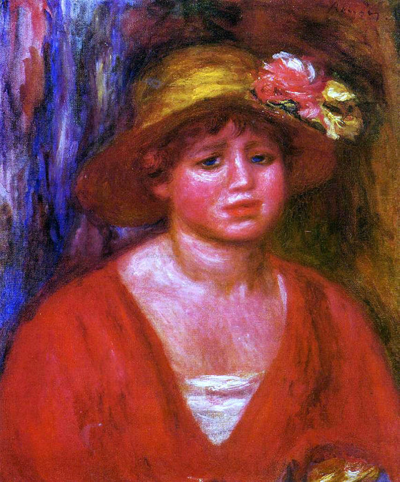  Pierre Auguste Renoir Bust of a Young Woman in a Red Blouse - Art Print
