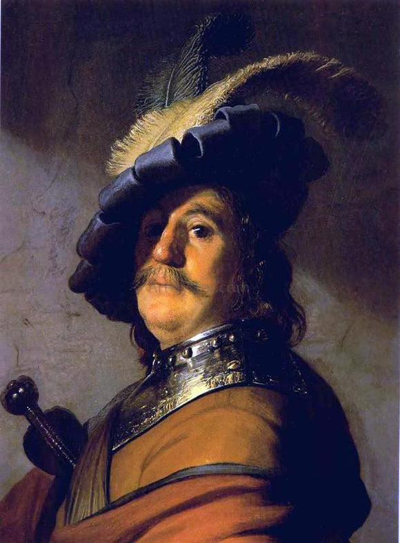  Rembrandt Van Rijn Bust with a Gorge and Plumed Hat - Art Print