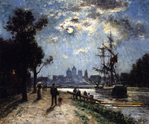  Stanislas Lepine Caen, Le Long de l'Orne peint depuis le cours Caffarelli, effet de lune - Art Print