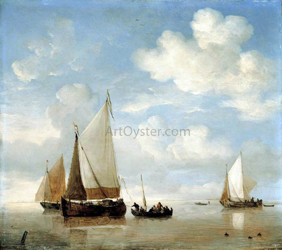  The Younger Willem Van de  Velde Calm - Dutch Smalschips and a Rowing Boat - Art Print