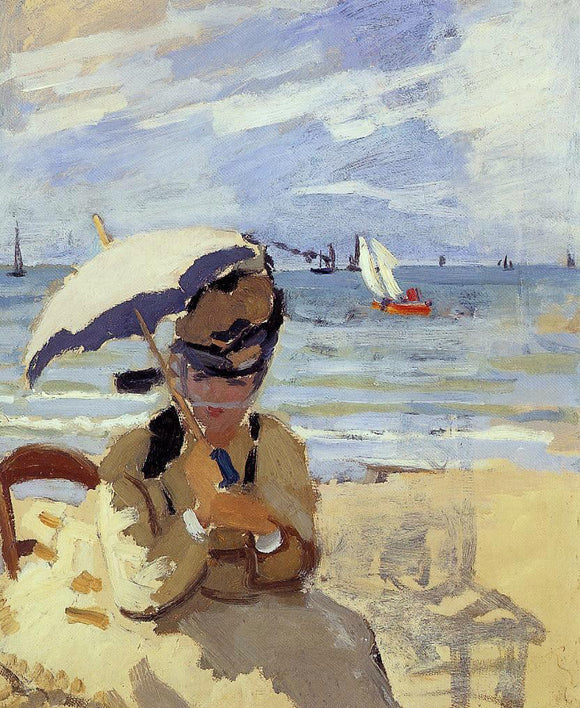  Claude Oscar Monet Camille Sitting on the Beach at Trouville - Art Print