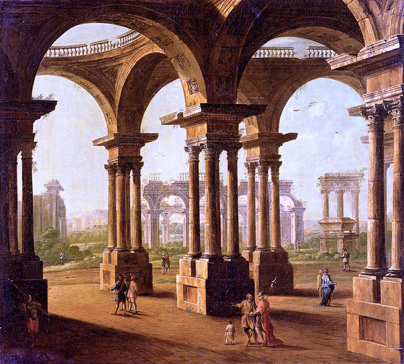  Antonio Joli Cappricio Of Roman Ruins with Classical Figures - Art Print