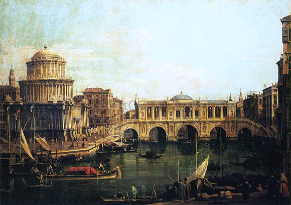  Canaletto Capriccio of the Grand Canal with an Imaginary Rialto Bridge and Other Buildings - Art Print