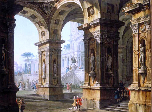  Antonio Joli Capriccio with Elegant Figures - Art Print
