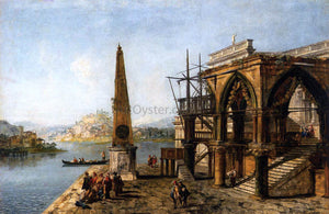  Michele Marieschi Capriccio with Gothic Building and Obelisk - Art Print