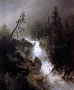  Herman Herzog Cascade with a Fisherman - Art Print
