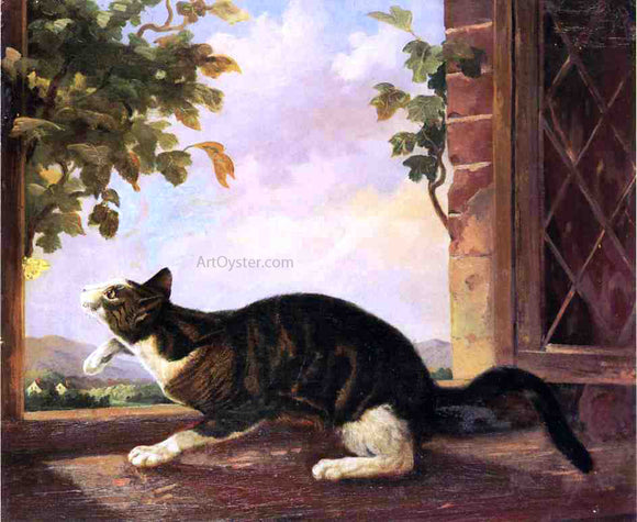  John Woodhouse Audubon Cat Stalking a Butterfly - Art Print