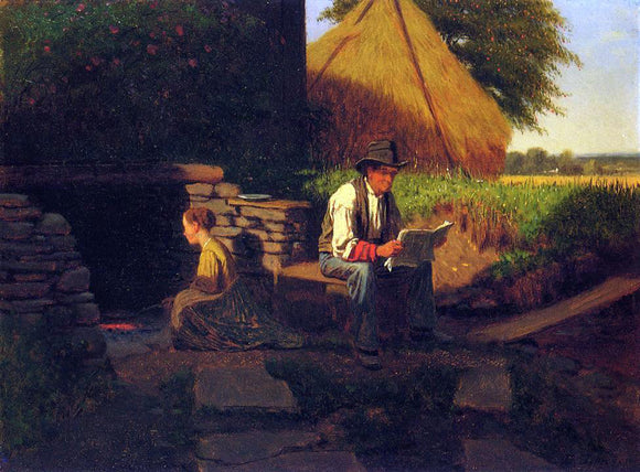  Eastman Johnson Catching Up on the News - Art Print