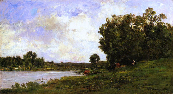  Charles Francois Daubigny Cattle on the Bank of the River - Art Print