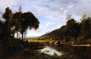  William Keith Cattle Watering at a Pond with a Shepherd Nearby - Art Print