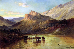  Senior Alfred De Breanski Cattle Watering in a Mountainous Landscape - Art Print