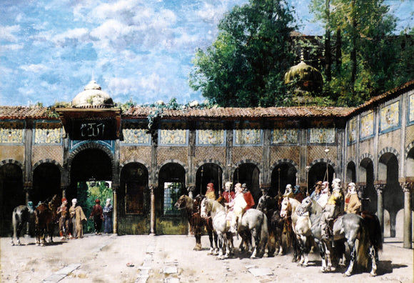  Alberto Pasini Cavalieri Circassi Che Aspettano Il Loro Capo - Art Print