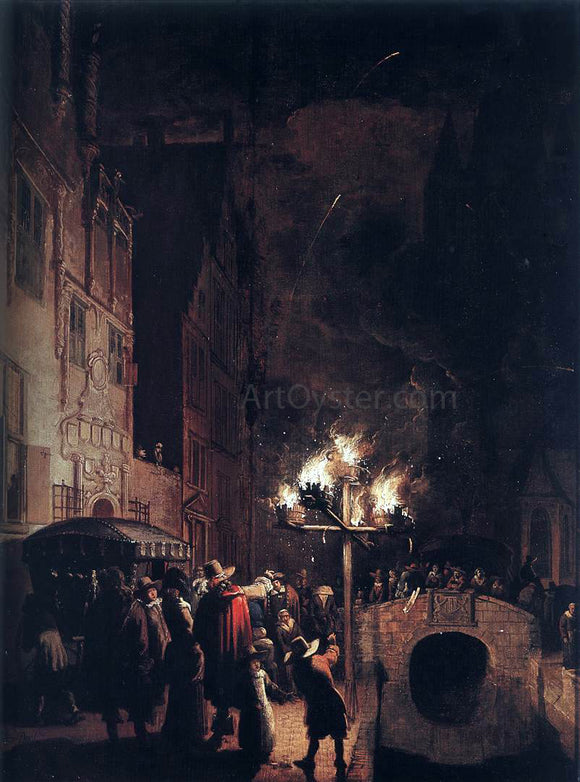  Egbert Van der Poel Celebration by Torchlight on the Oude Delft - Art Print