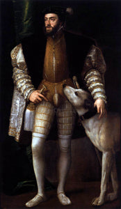  Titian Charles V Standing with His Dog - Art Print