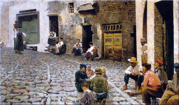  Telemaco Signorini Chiacchiere a Riomaggiore - Art Print