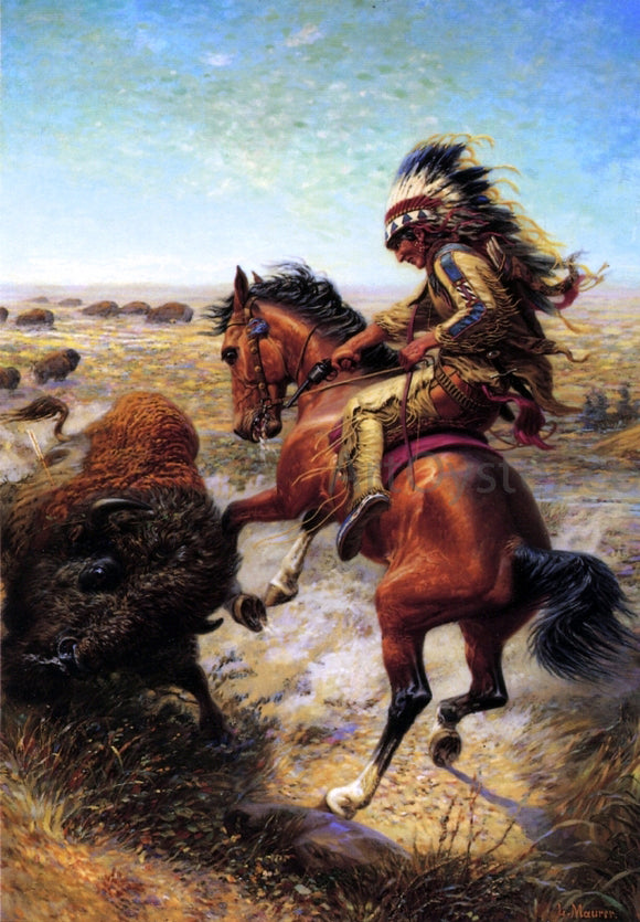  Louis Maurer Chief Spotted Tail Shooting Buffalo - Art Print