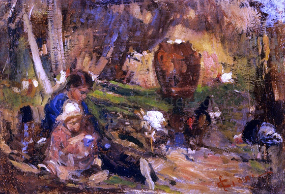  Cesare Ciani Child in a Farmyard - Art Print