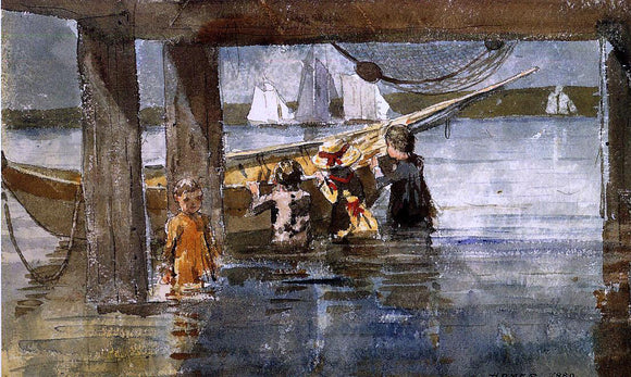  Winslow Homer Childred Playing under a Gloucester Wharf - Art Print