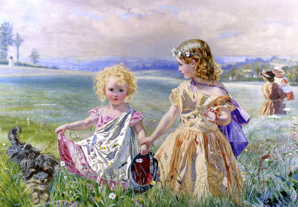  J Deane Simmons Children Garlanded With Flowers In A Meadow - Art Print