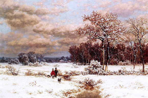  William Mason Brown Children in a Snowy Landscape - Art Print