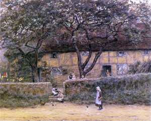  Helen Allingham Children Outside a Cottage - Art Print